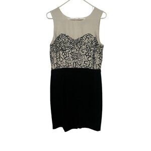LOFT Black Cream Lace Overlay Sleeveless‎ Sheath Dress Size 8